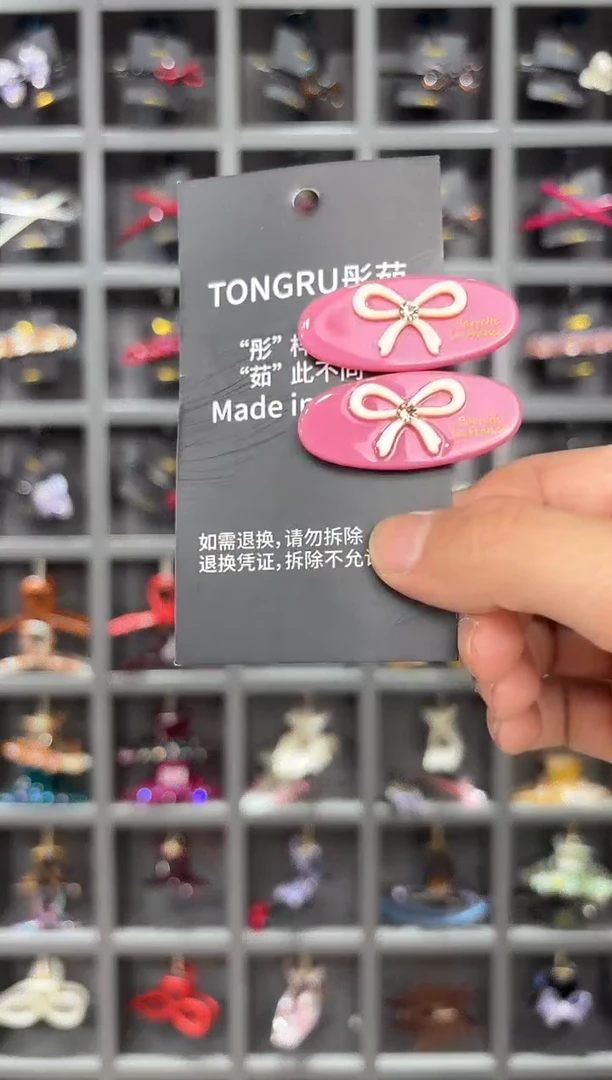 醋酸非金属韩国醋酸品牌发饰4cm镶钻蝴蝶结鸭嘴边夹一对