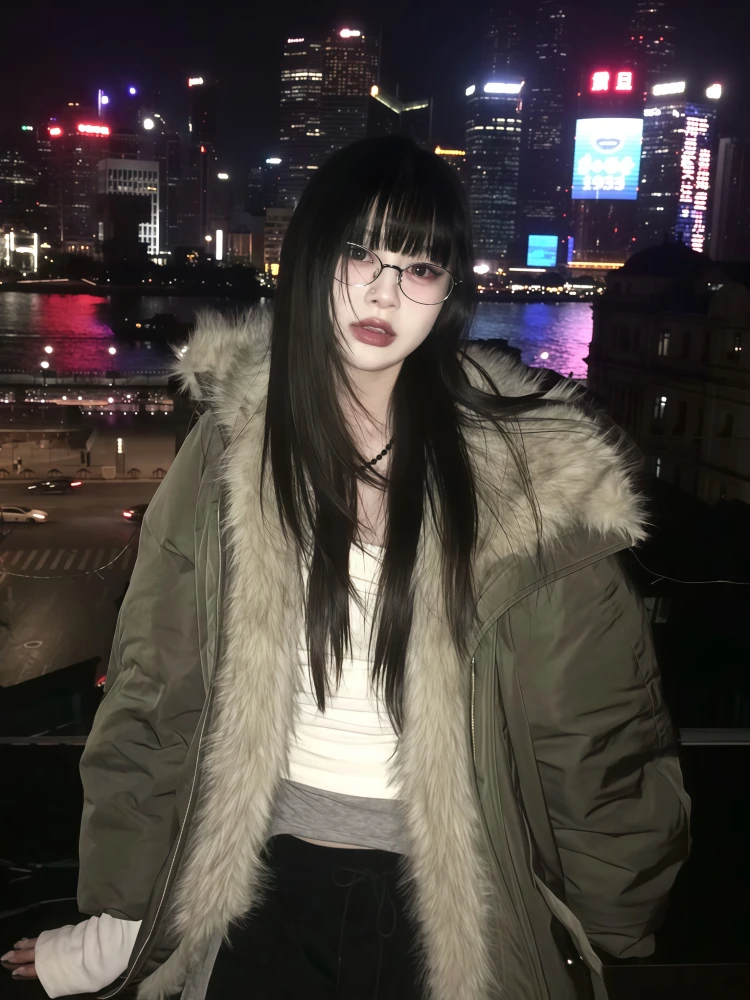 2025冬季新款毛绒拼接巴恩风花苞派克棉服女美式复古加厚棉衣外套