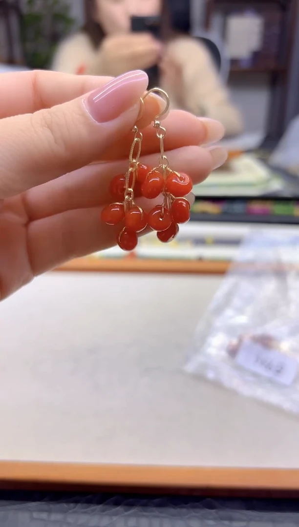 14K金镶嵌翡翠耳饰DIY款E936