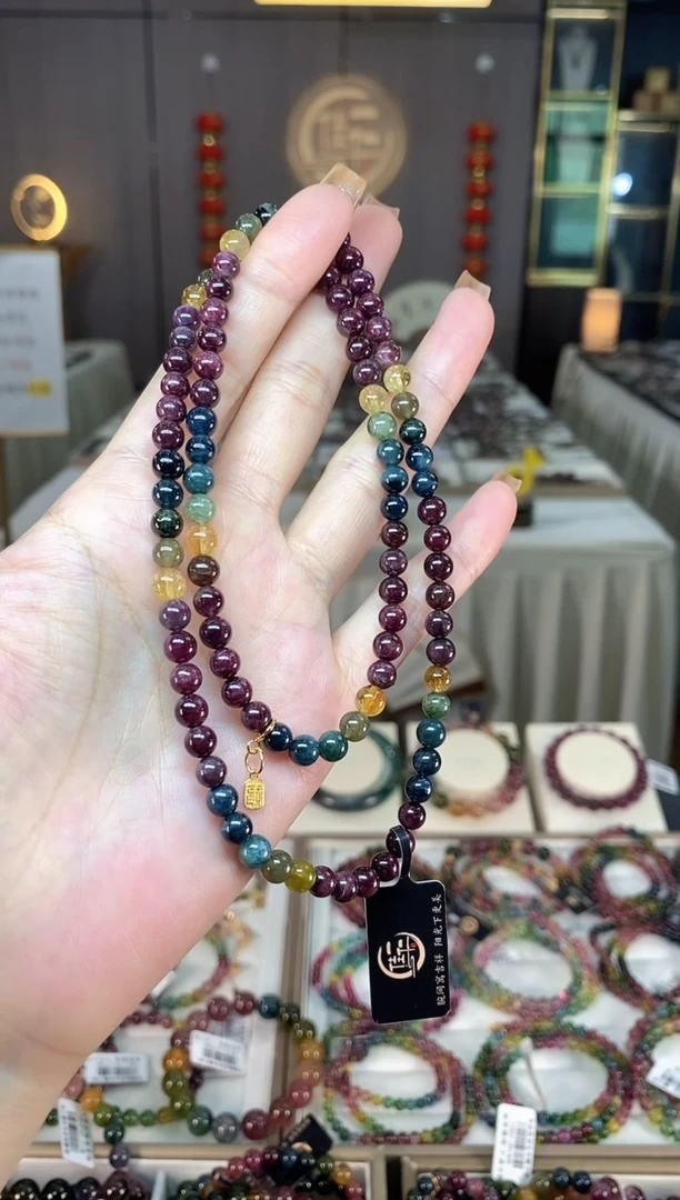 未镶嵌老矿碧玺彩虹三圈手串5mm+碧玺dan多样性发货一条