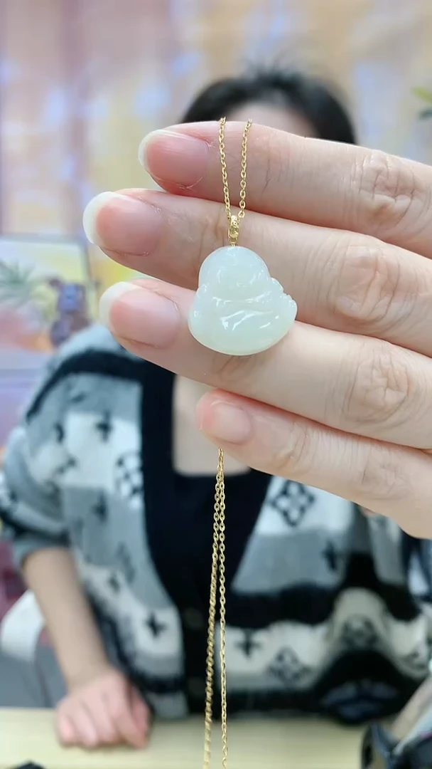 【闪购商品】和田玉吊坠(不含链)18K金镶嵌dd@@和田玉佛公吊坠1323