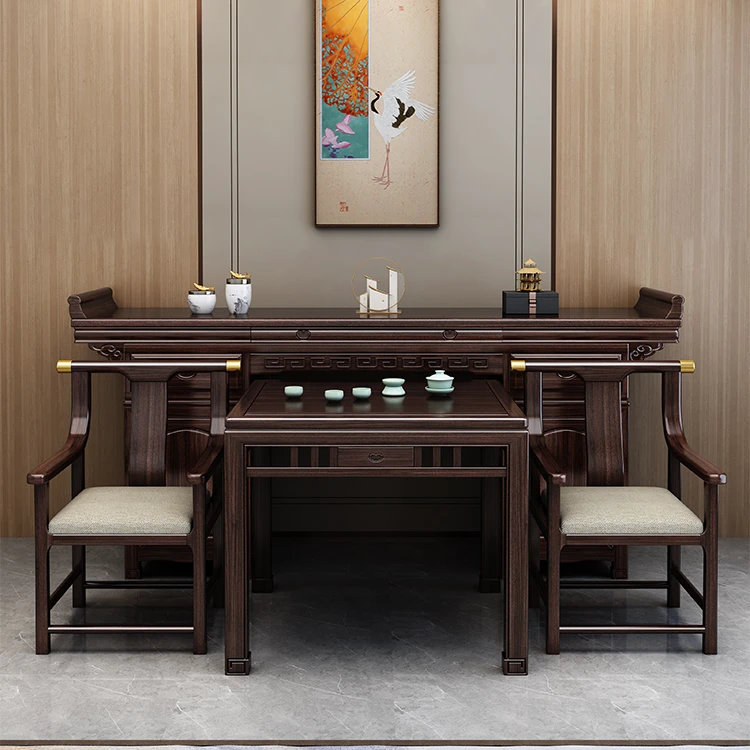 紫金檀木新中式实木简约木质中堂四件套农村条案供桌家用禅意客厅