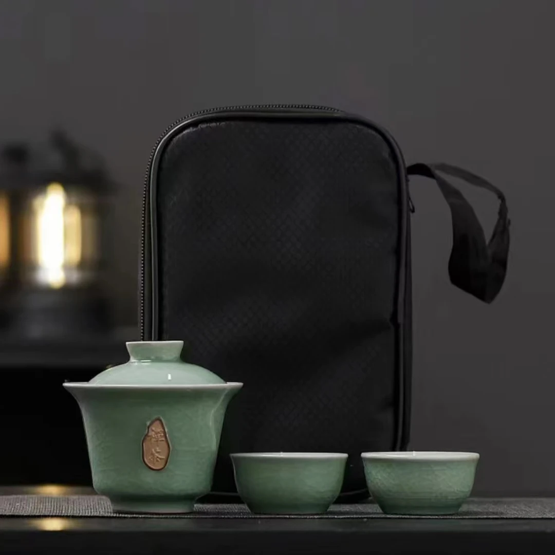 哥窑禅茶盖碗+二杯带包 T094