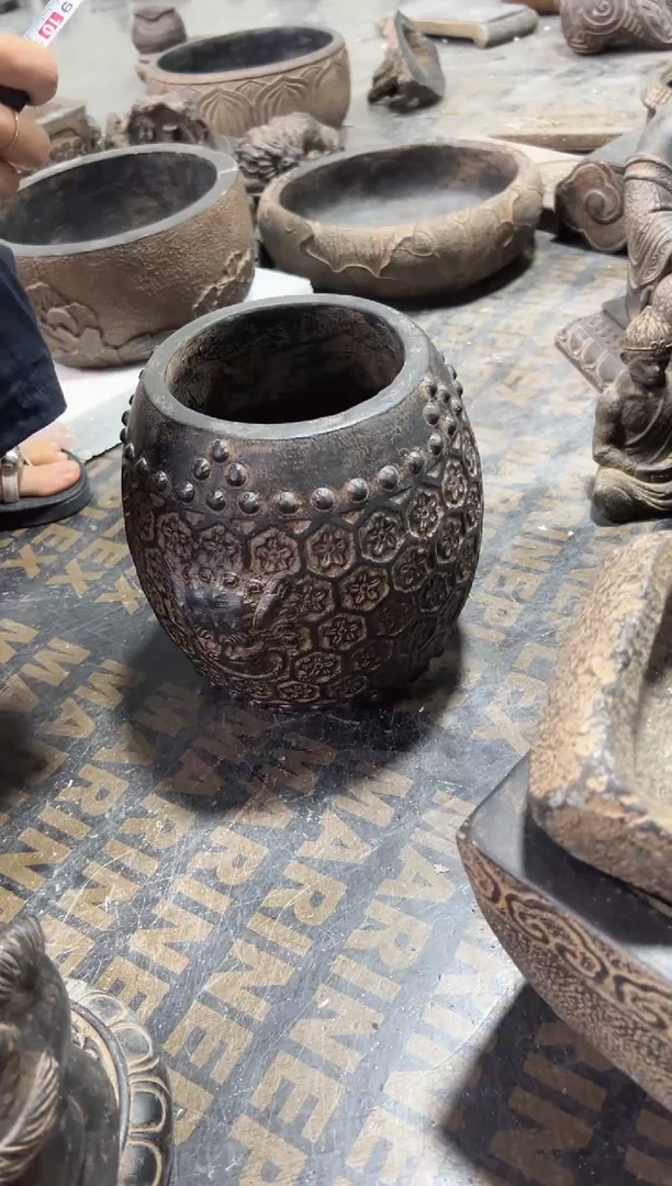 陶土【火山泥】兽头缠花鼓