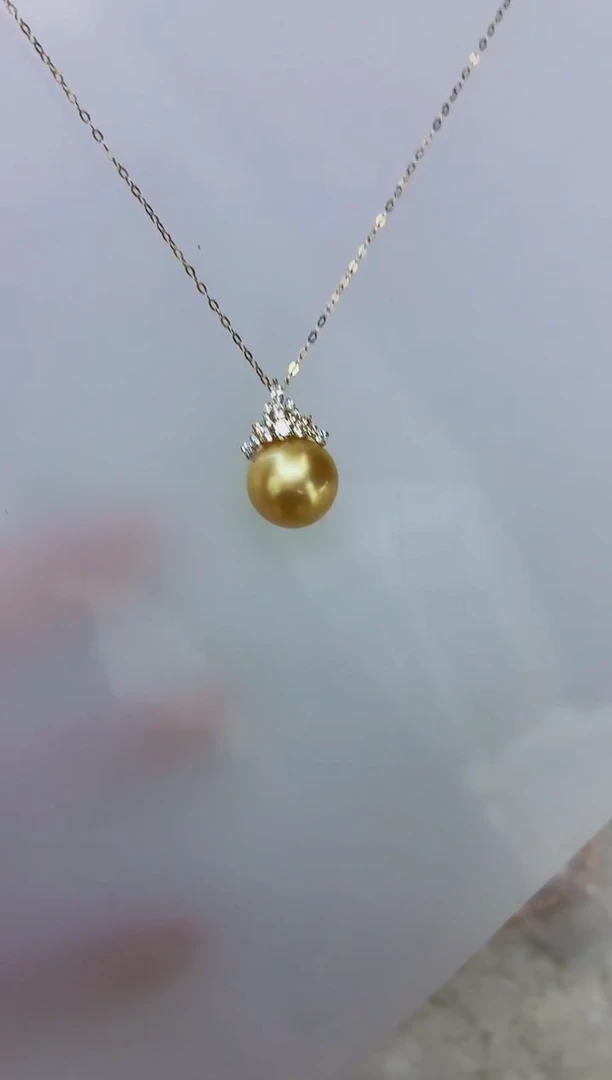 18K金镶嵌DA海水珍珠金珠吊坠11-12 ss179