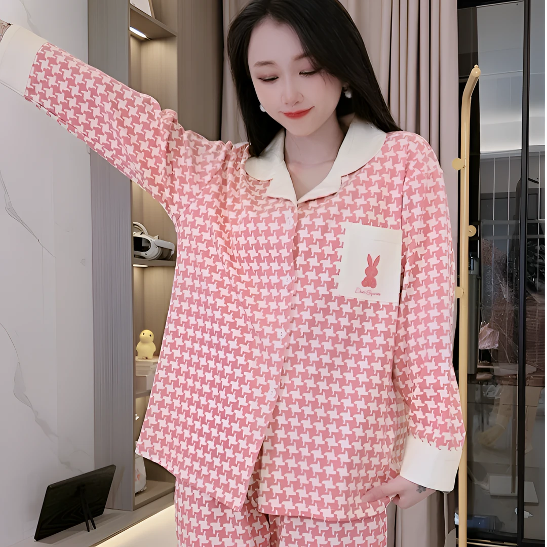 【梦境旗舰】带胸垫长袖套装睡衣女套装月子家居服女款宽松时尚