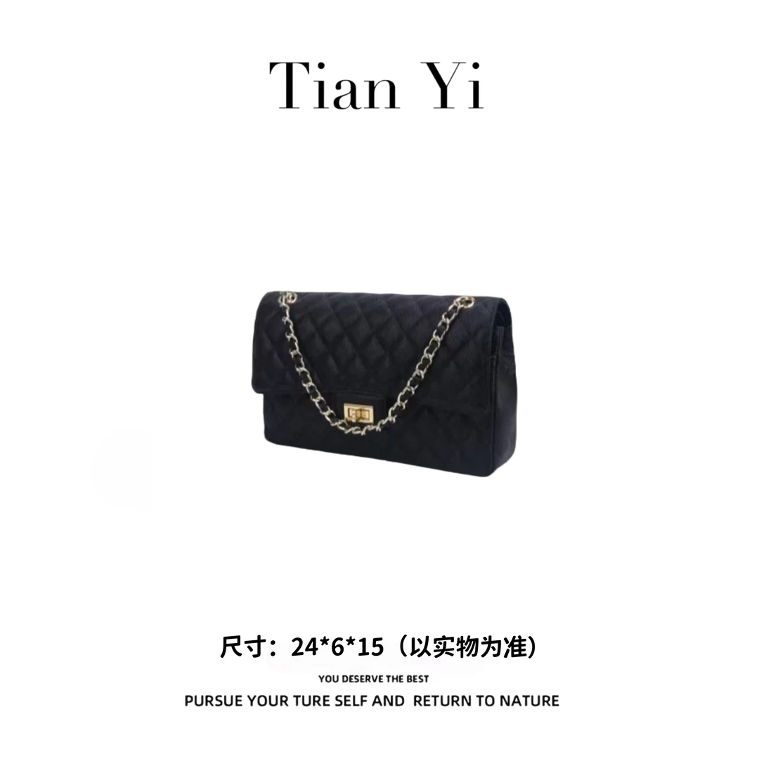｛Tian Yi渠道货｝-2025新款轻奢单肩手提斜跨包 黑色 暗