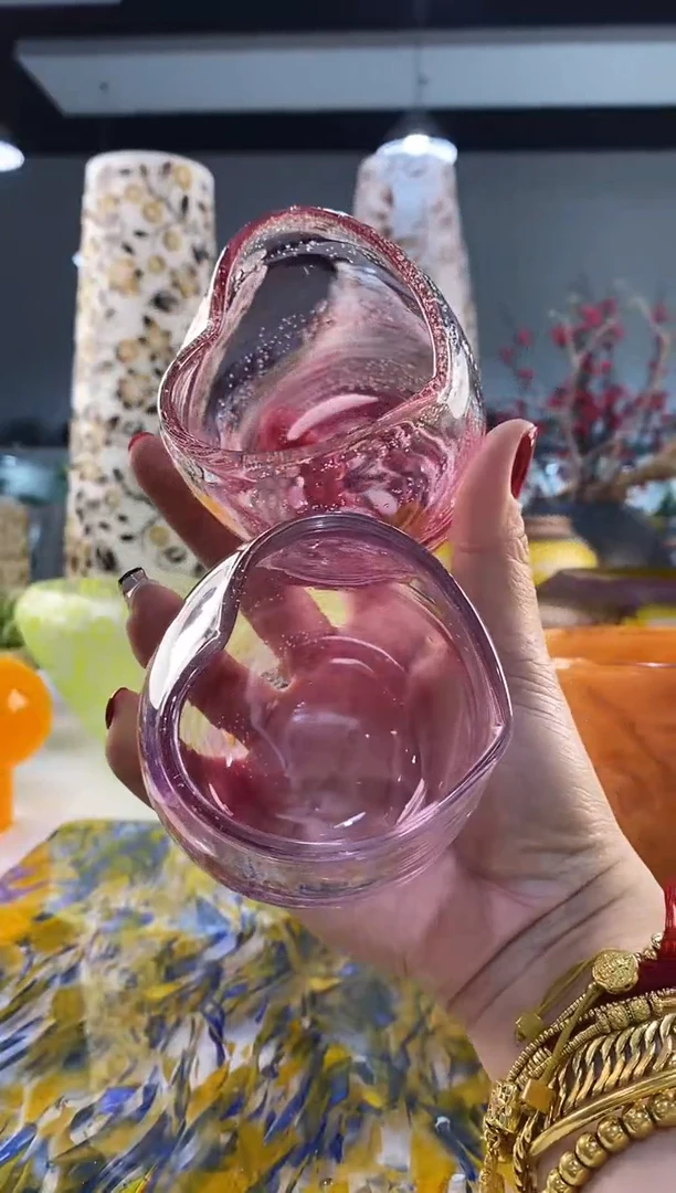 慕忆家手作琉璃花瓶一对爱心红