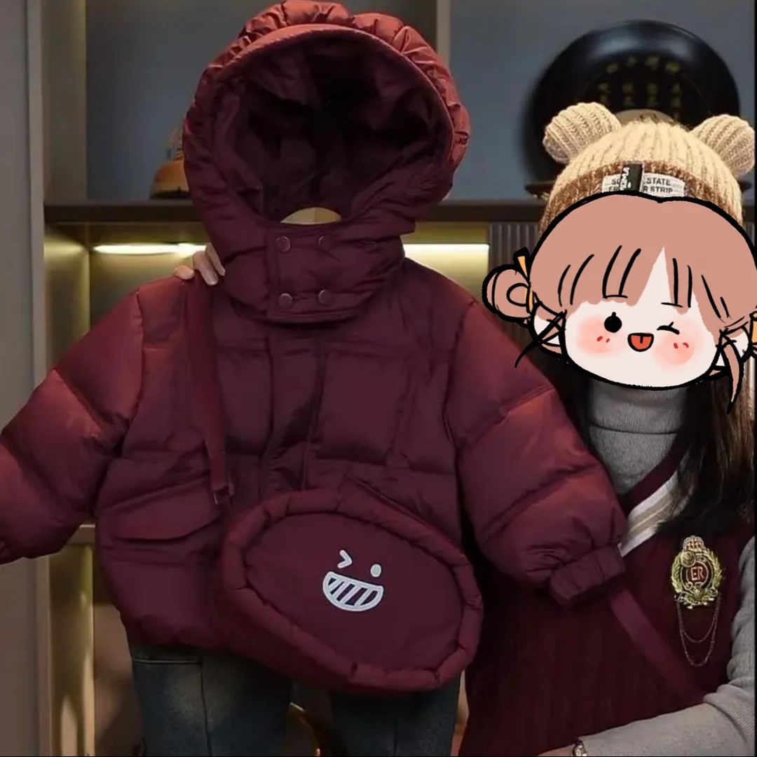 【CC】2025新款紫金红儿童冬季加厚羽绒服中长款韩版连帽安哥拉红