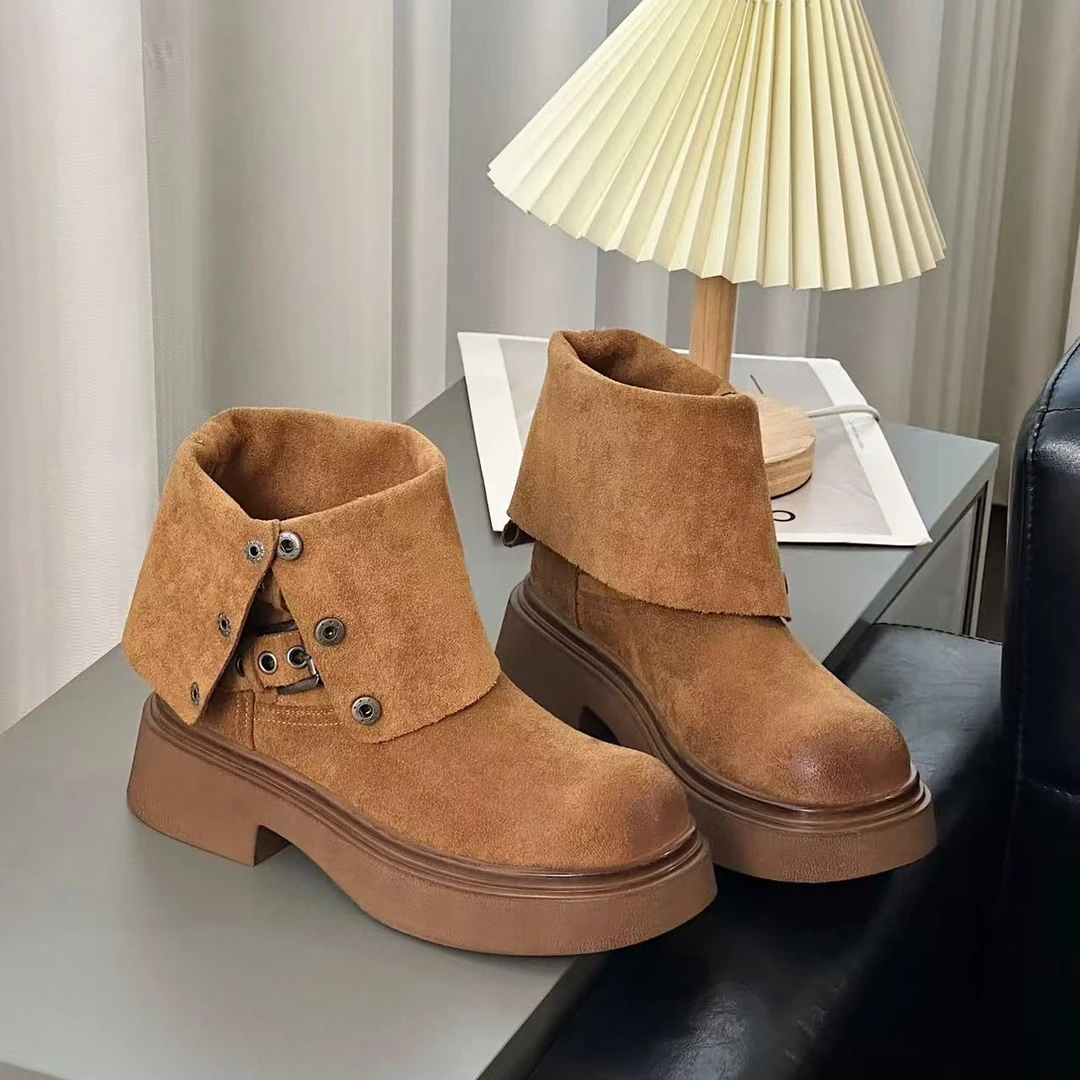 复古真皮马丁靴女2025新款两穿骑士靴短靴  blz 827622-1