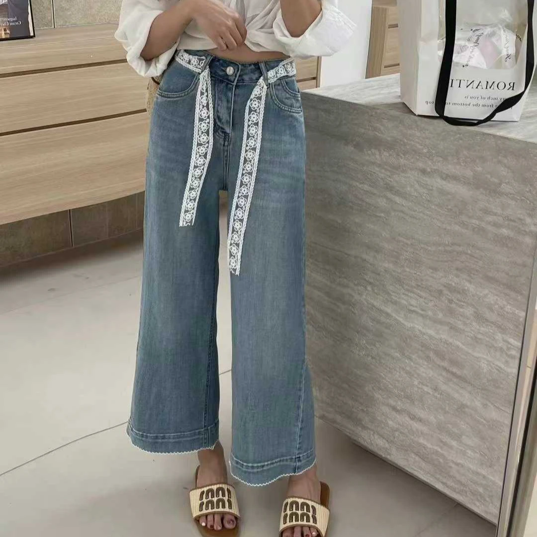 6912夏季新款九分窄版阔腿裤高腰直筒裤小个子阔腿裤潮