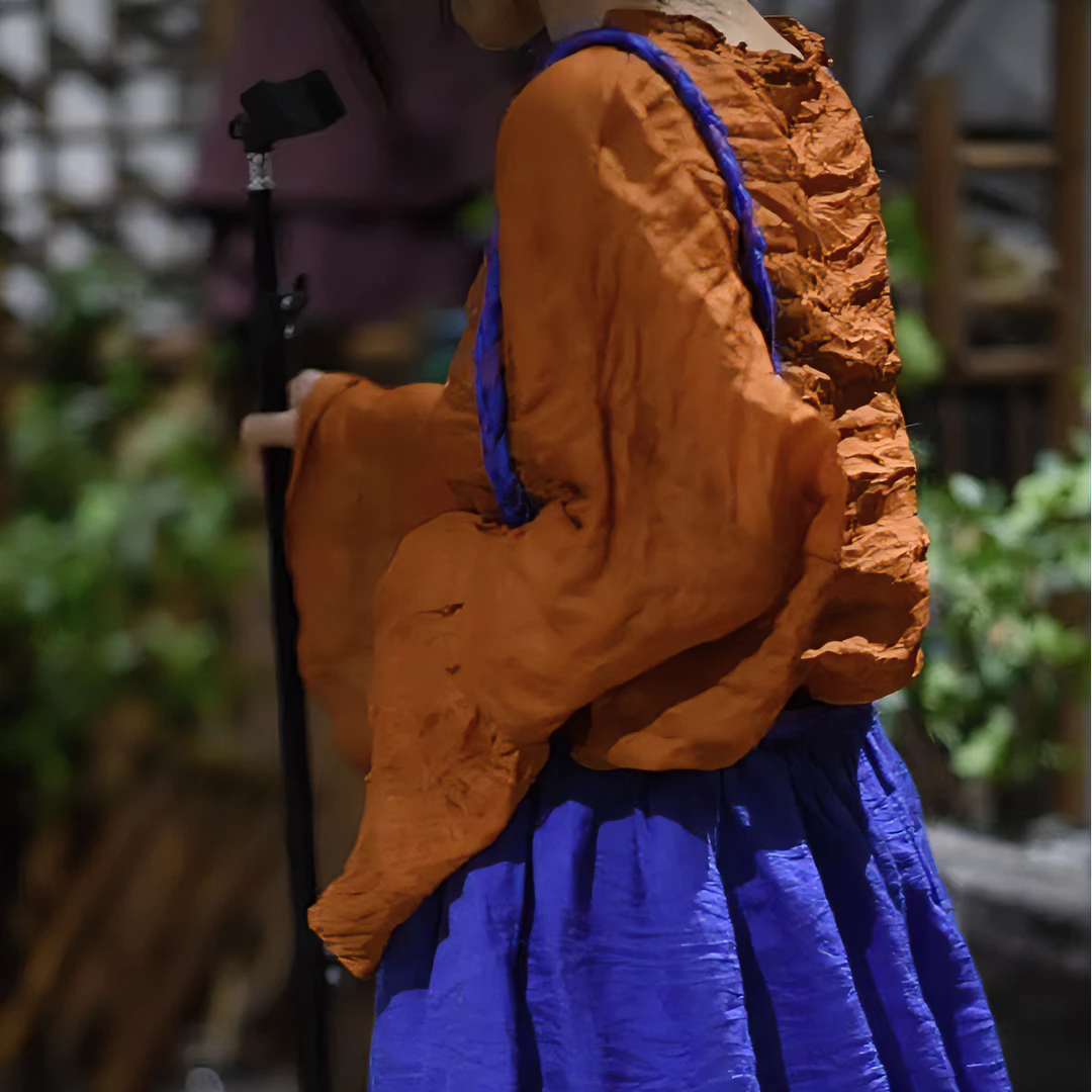 素年未央 SN35 文艺高密砂洗苎麻半裙双色苎麻套头小衫防晒衫