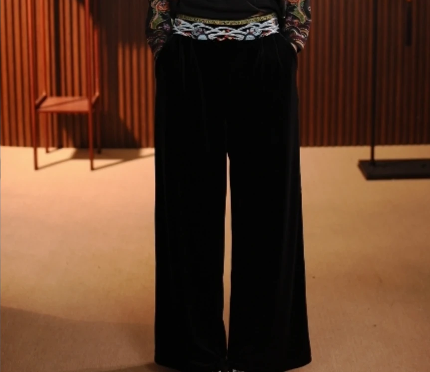小雪新中式国风妈妈装丝绒时尚阔腿裤