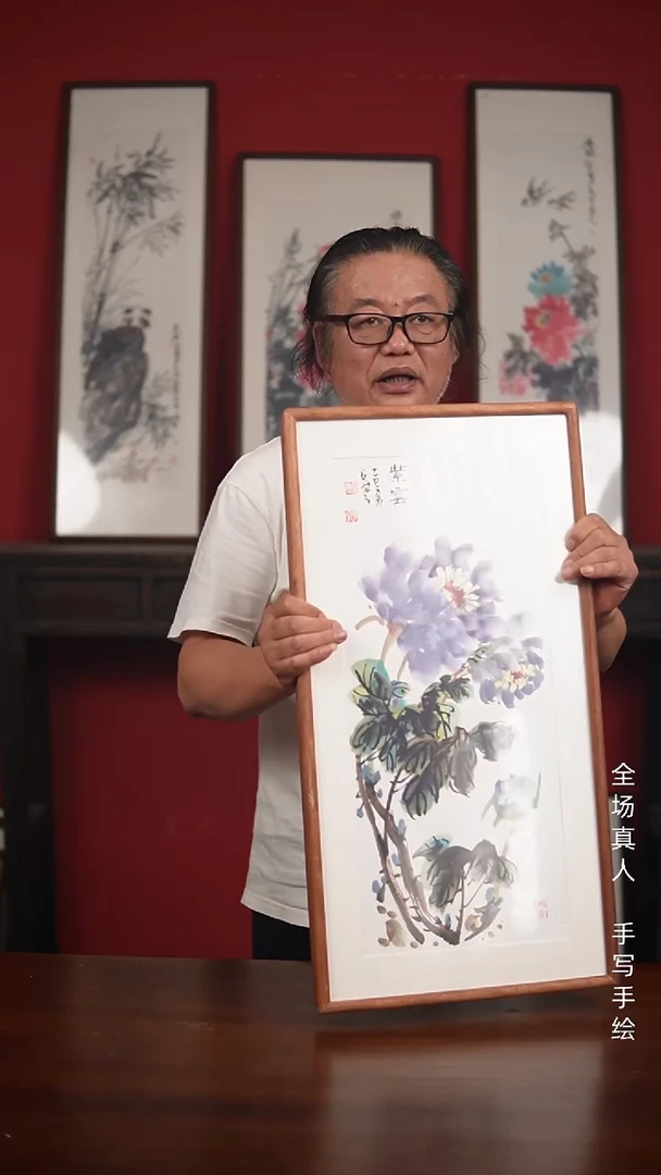国画手绘-36*69实木框夏寒作品
