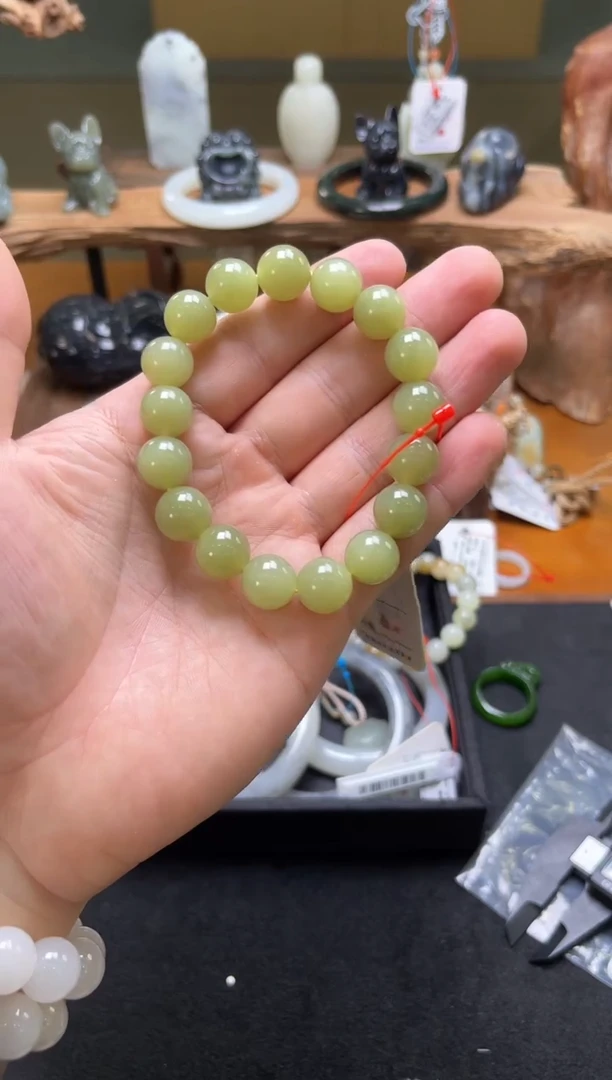 手串未镶嵌和田玉卡12若羌黄口 圆珠 多样性发一特价不退