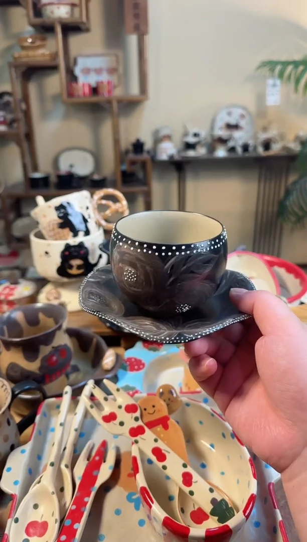 【闪购商品】黑色玫瑰2件套高温瓷器