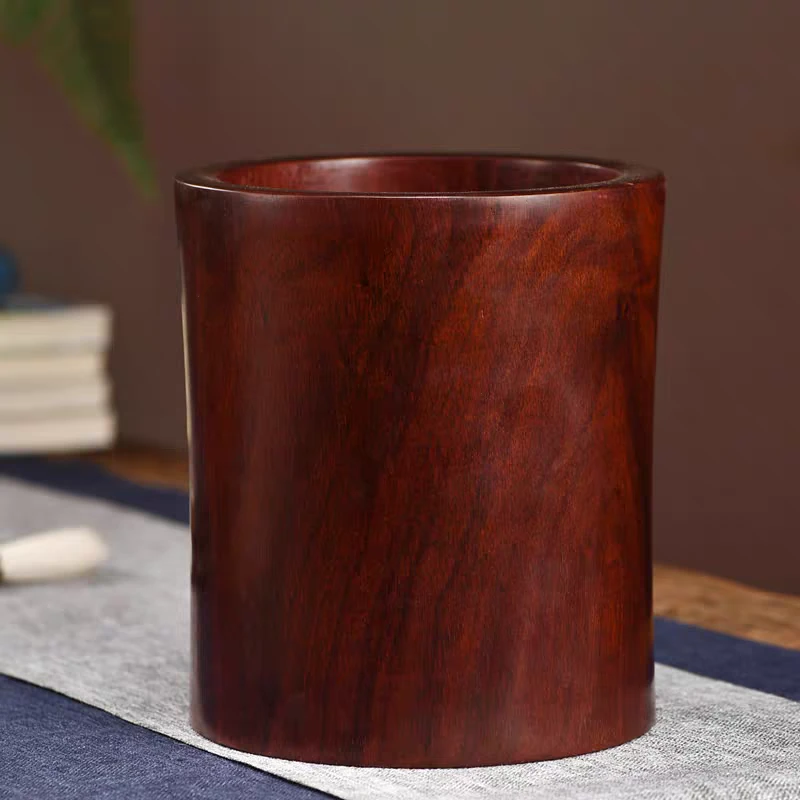 紫檀毛笔筒办公室书桌实木整挖笔筒家居装饰摆件复古家用中式摆件