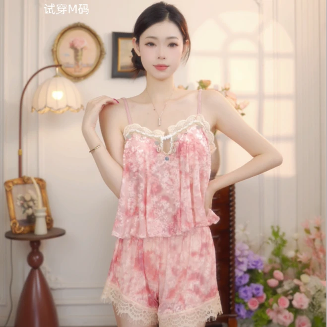 2025新款 夏季常规睡衣诱惑大码花边碎花常规款薄款植物花卉
