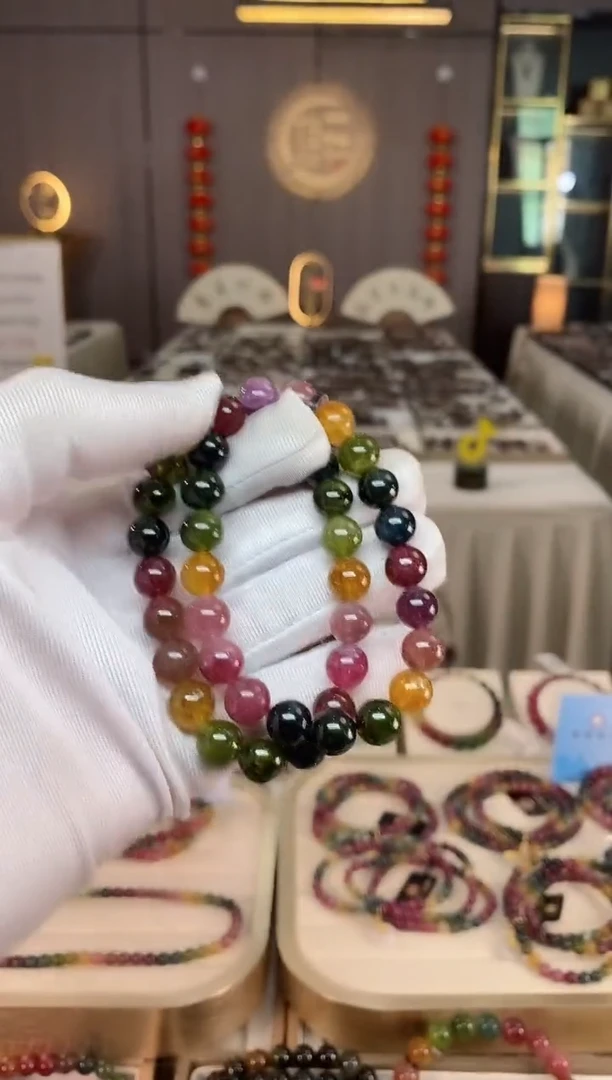 未镶嵌老矿碧玺彩虹单圈手串9mm+碧玺xion多样性发一条