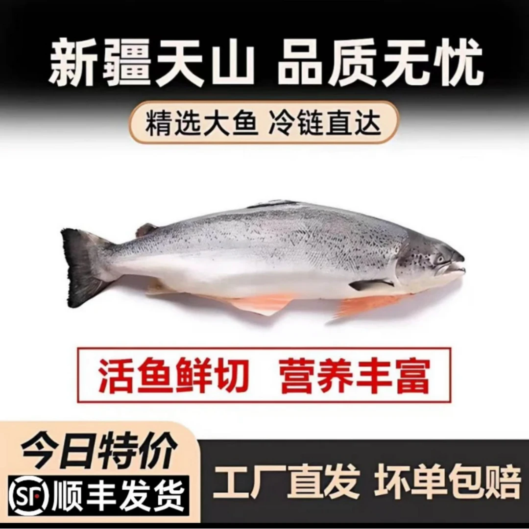 a4新鲜现切国产新疆三文鱼中段可刺身顺丰冷链包邮送料包