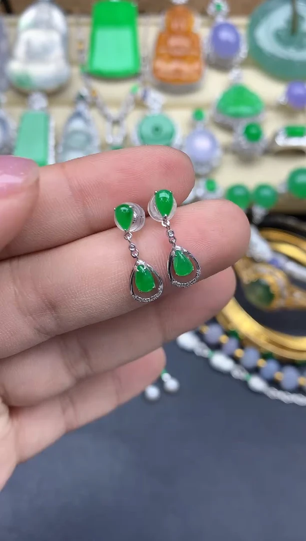 【闪购商品】翡翠耳饰18K金镶嵌340-中国好珍宝