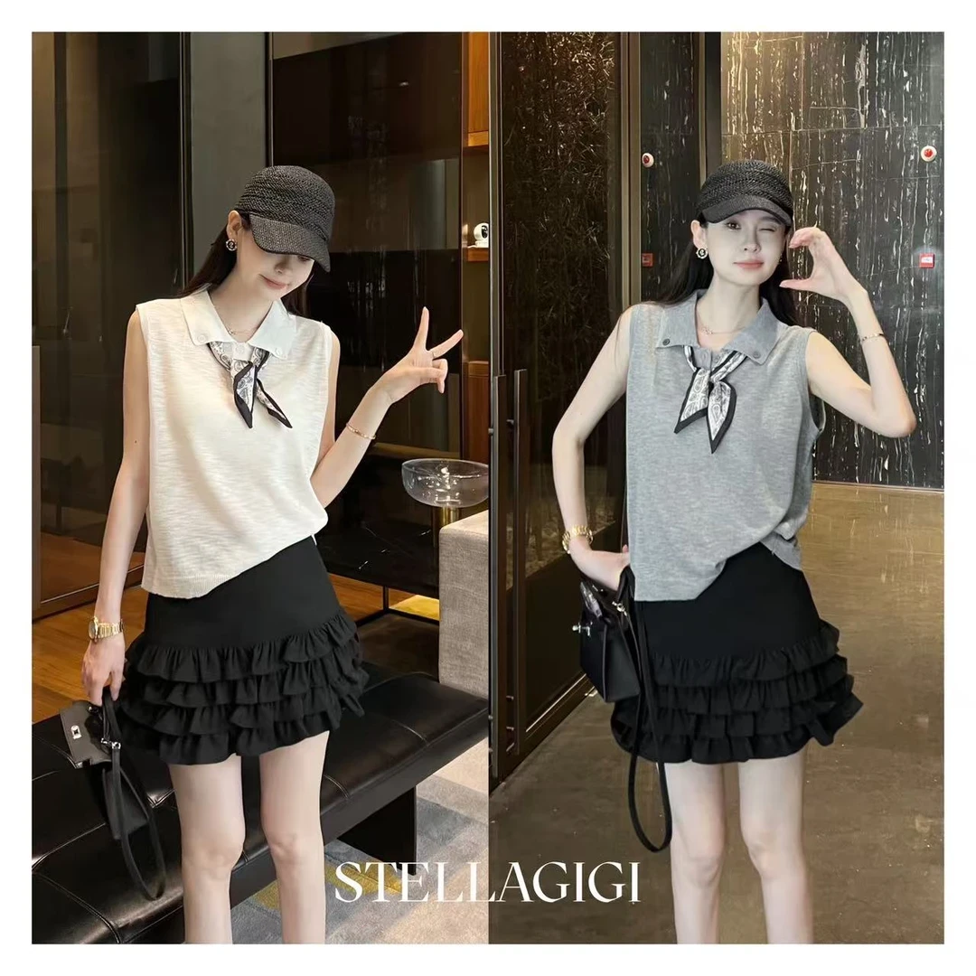 无袖POLO衫简约百搭针织上衣时尚新款气质显瘦百搭高级氛围感穿搭