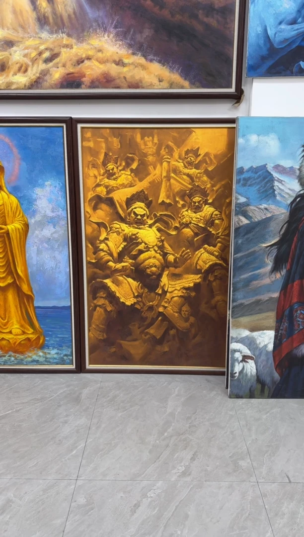 油画琼****）八大金刚+四大天王+柿子茶室客厅挂画油画版画