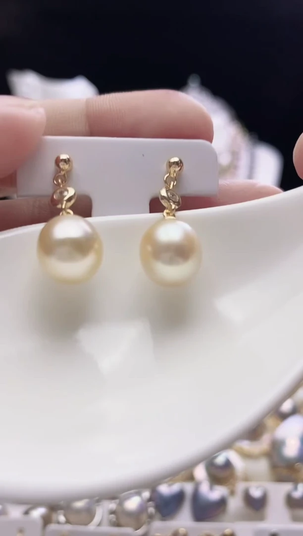 银S925镶嵌耳饰海水珍珠海水金珠耳饰