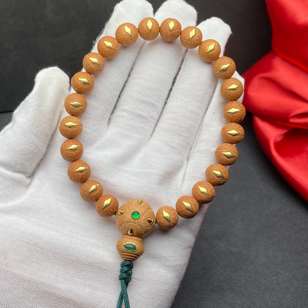 尼泊尔10mm凤眼菩提精工镶嵌铜钉慈悲眼手串文玩好物