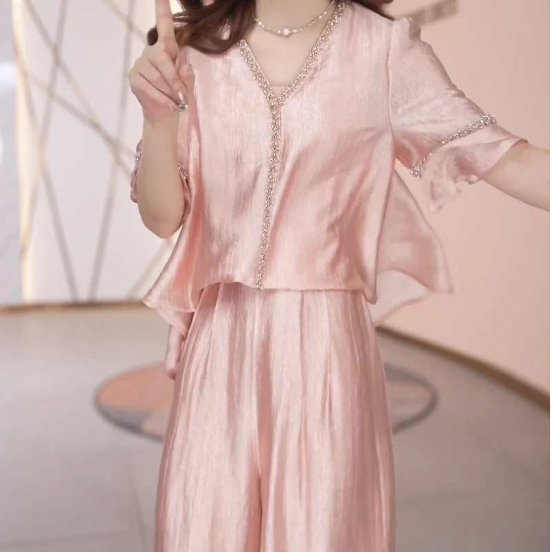 【两件套】夏季时尚女神修身洋气宽松气质休闲百搭显瘦减龄女装套裤