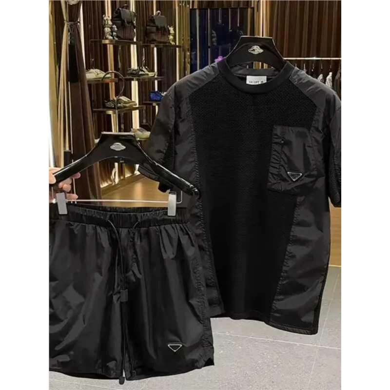 大码300斤复古新款宽松休闲短裤百搭重磅短袖两件套男款运动套装