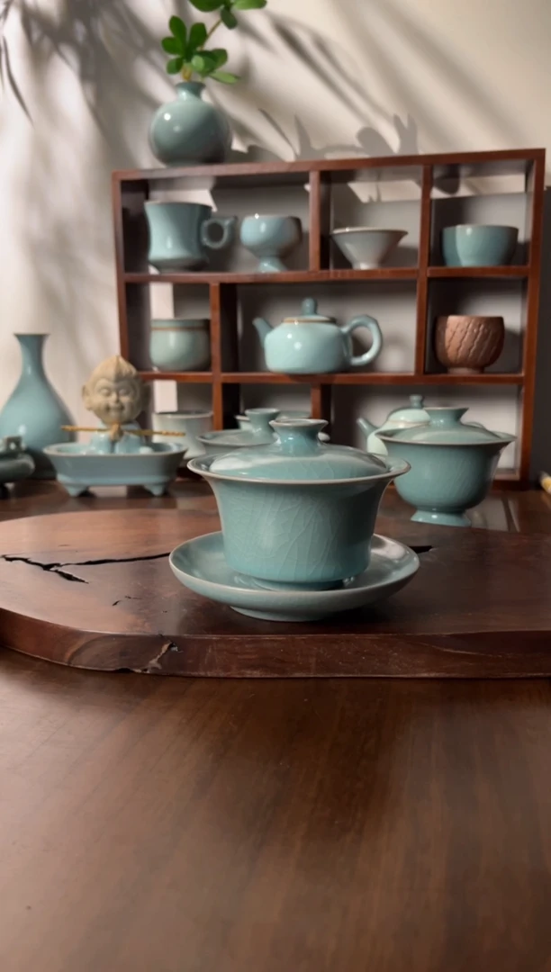 【闪购商品】杯清凉寺仿古釉色马蹄三才盖碗