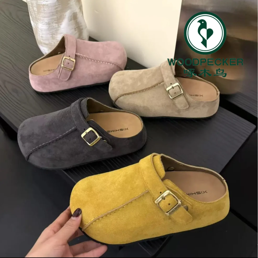 啄木鸟厚底包头半拖鞋女2025春夏季新款内增高勃肯鞋百搭博肯拖鞋