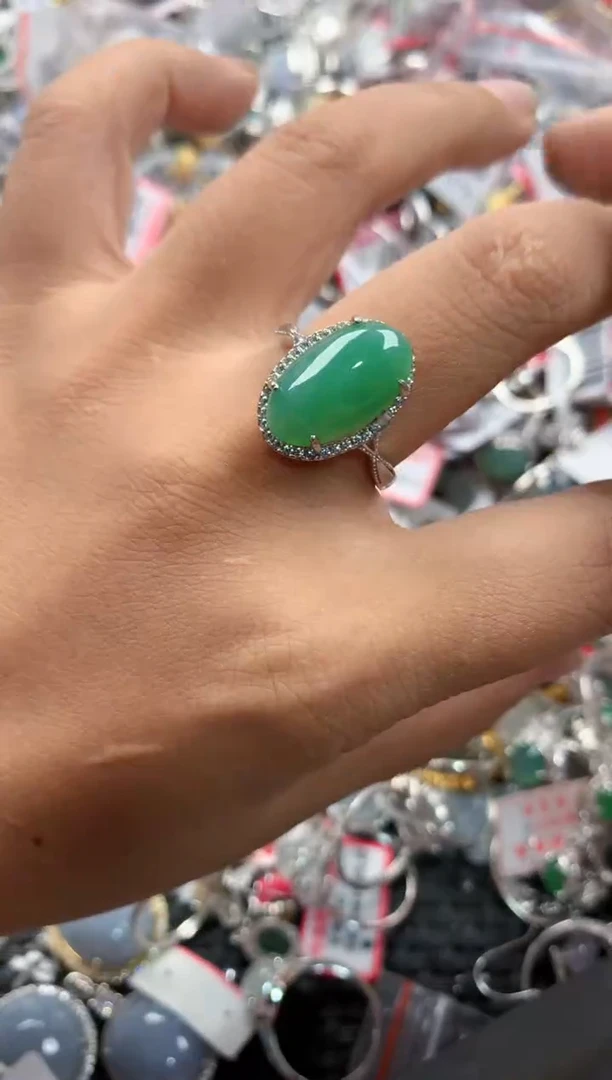 银S925镶嵌戒指翡翠13                8