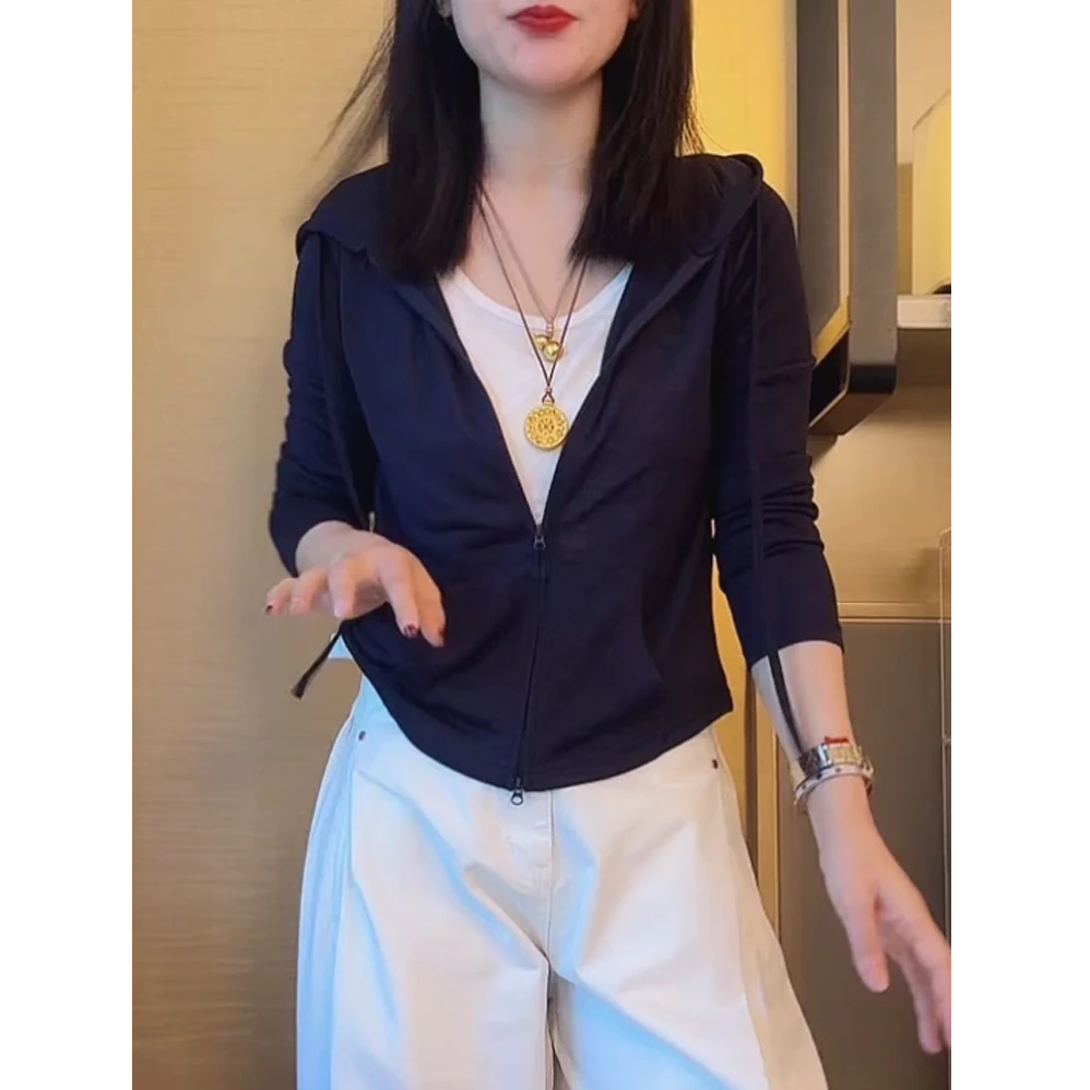 韩版气质休闲假两件连帽开衫女装2025早秋新款薄款巨好看百搭上衣