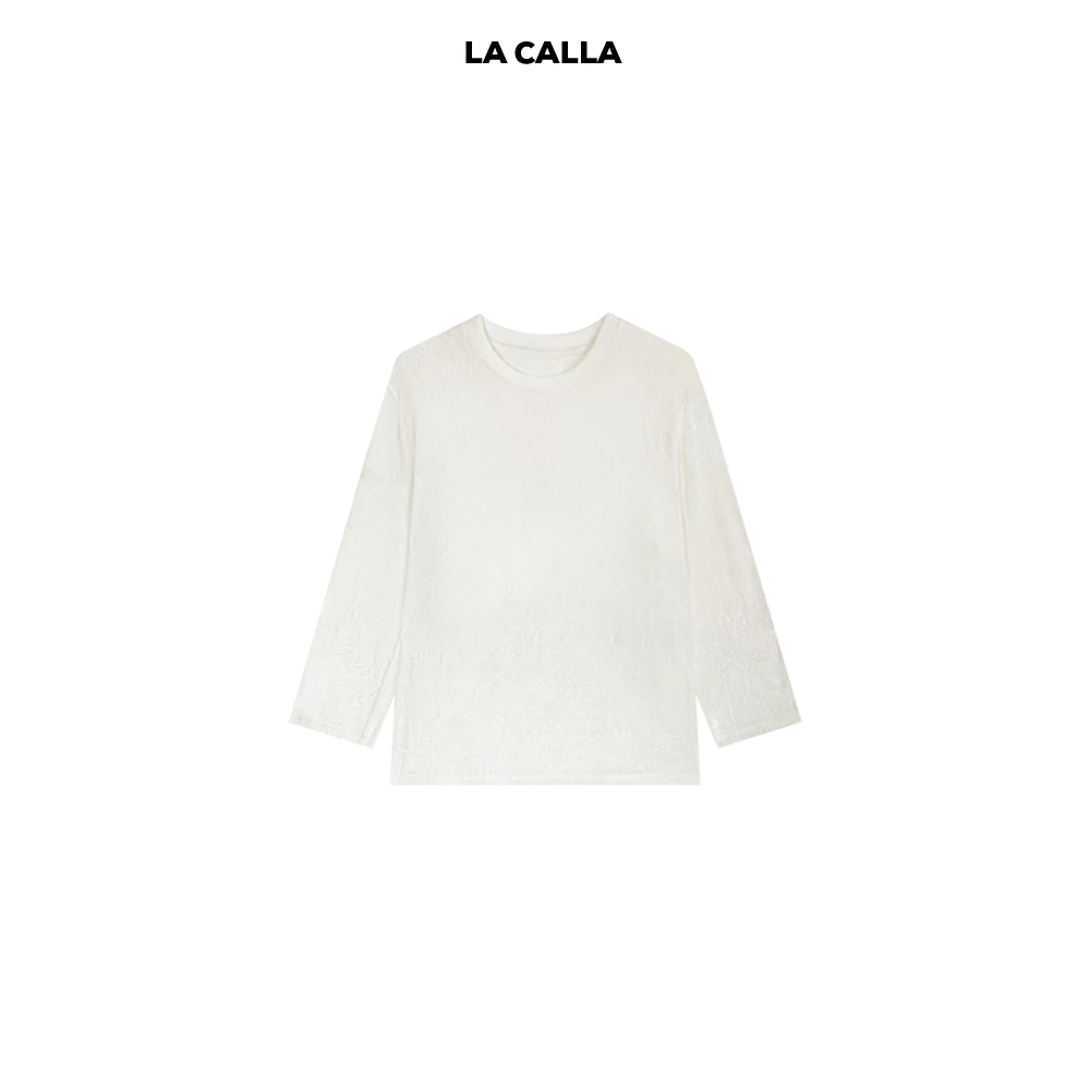 LA CALLA钻石绒白色高级暗花长裤百搭上衣时尚套装YY1942