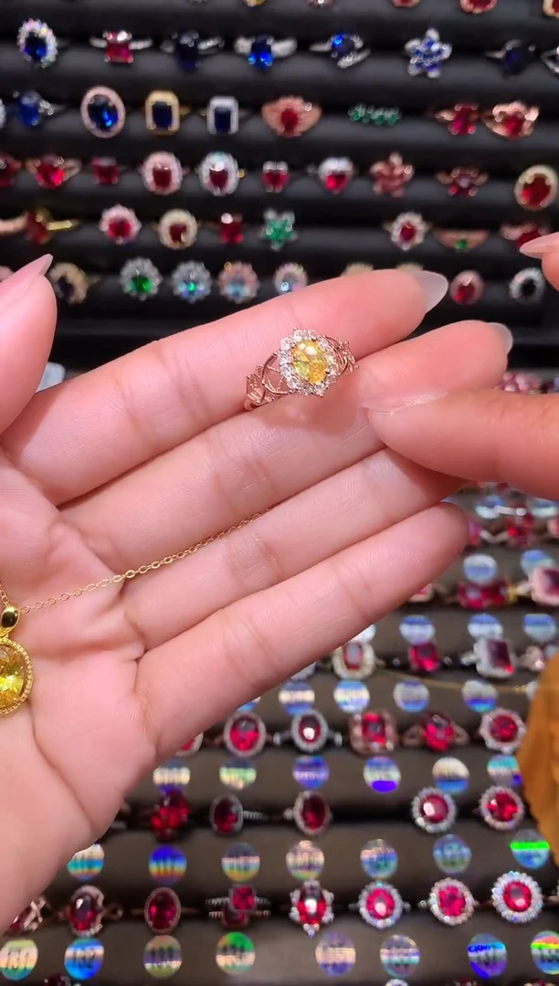 【闪购商品】水晶戒指银S925镶嵌玫瑰金黄水晶