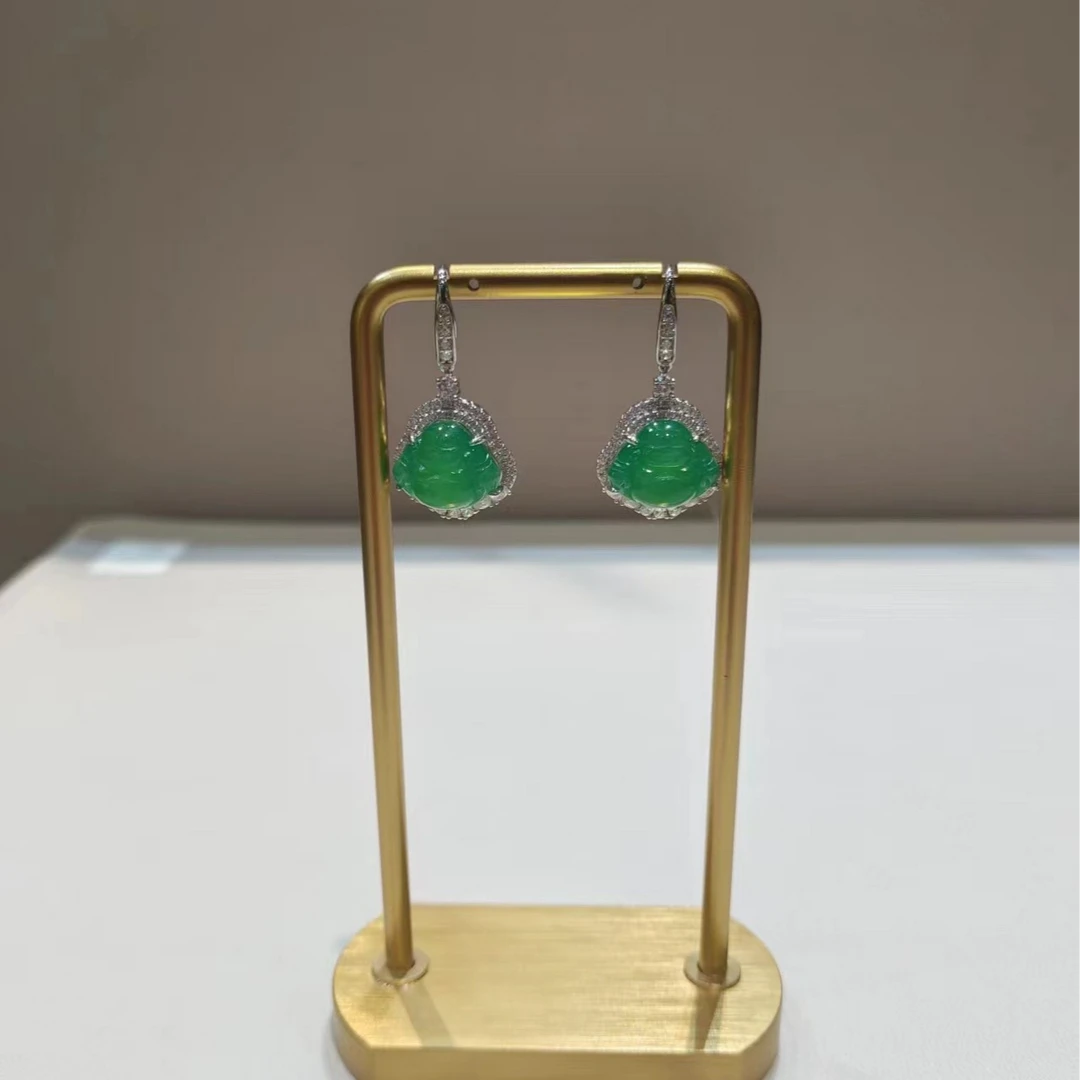 925银合成锆石耳饰 绿色满钻佛公时尚耳环