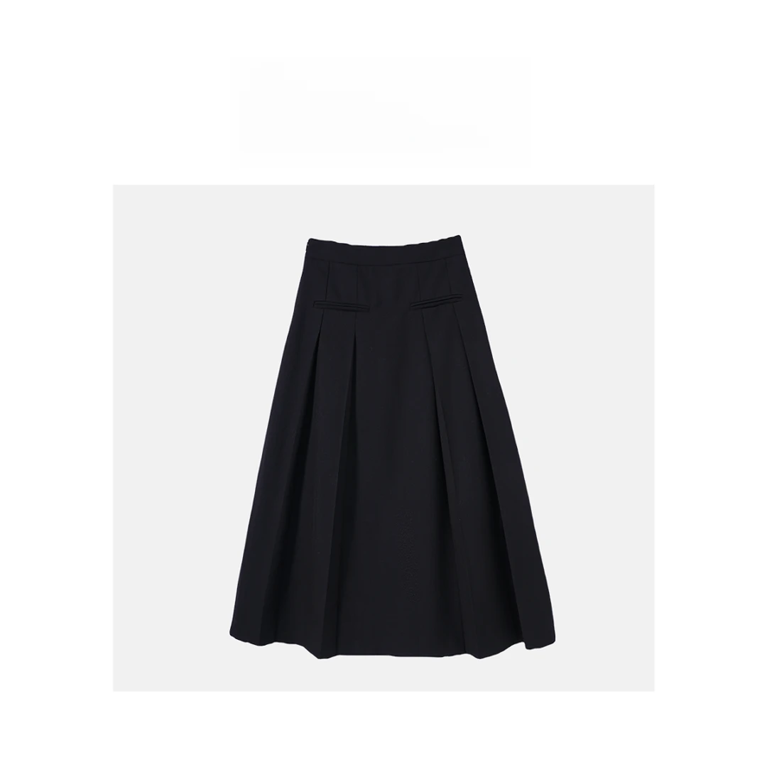 【李易行】62368高级感收腰显瘦百褶裙女装半身裙假口袋长裙子