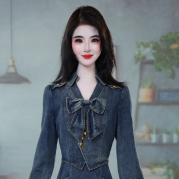 2025新款设计高端精致气质法式复古减龄百搭牛仔连衣裙M-4XL