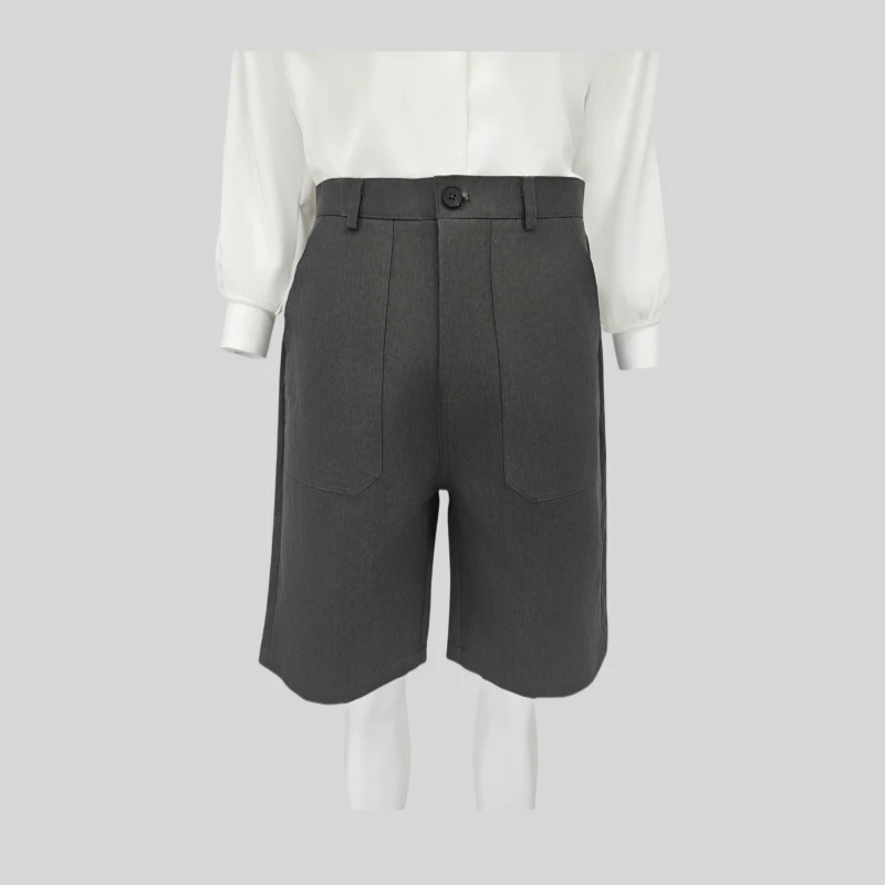 CMSPT-50(charcoal)女设计师轻奢高腰休闲潮流透气五分裤阔腿裤