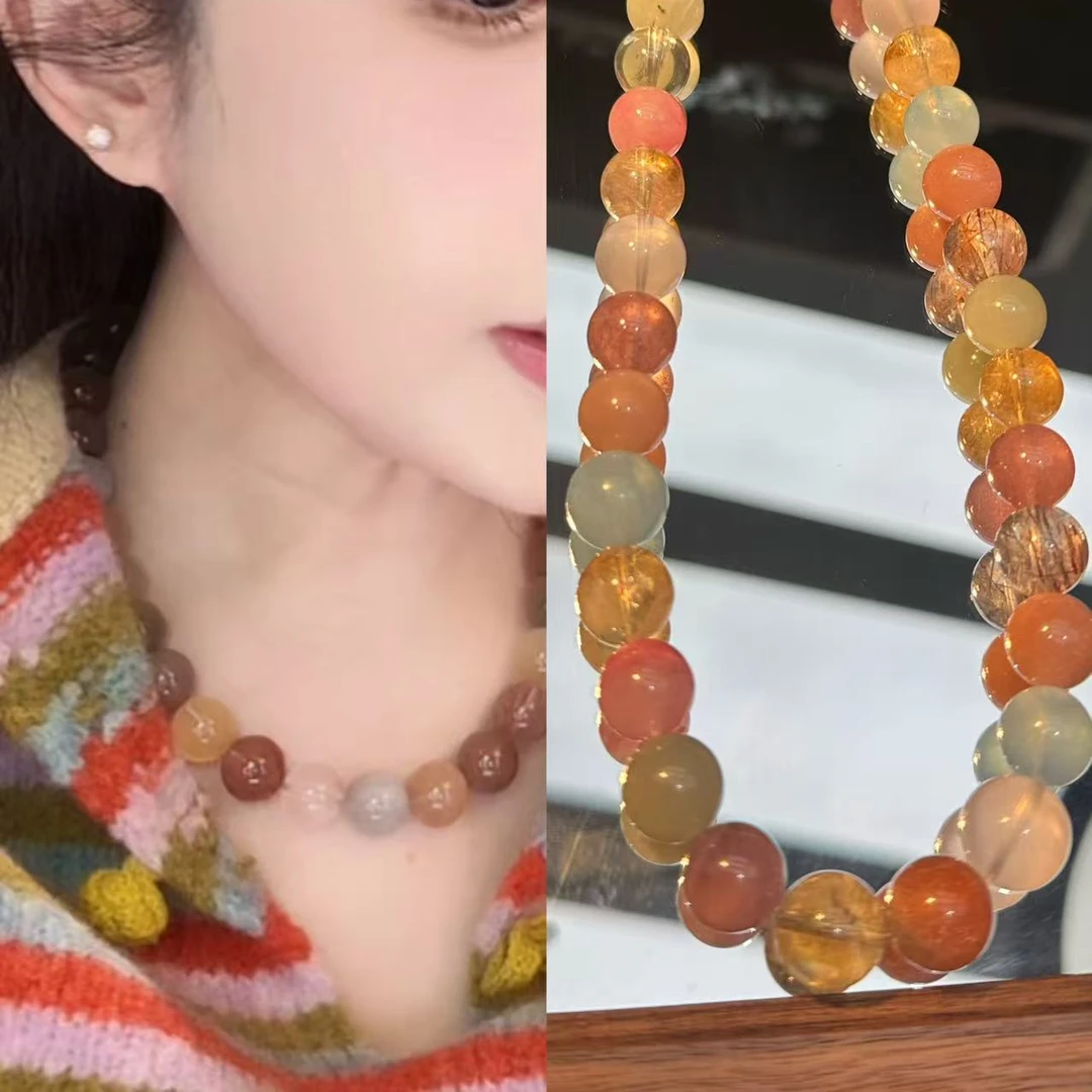 韦雪同款天然水晶项链女金草莓黄水晶草莓晶粉水晶多宝七夕节礼物