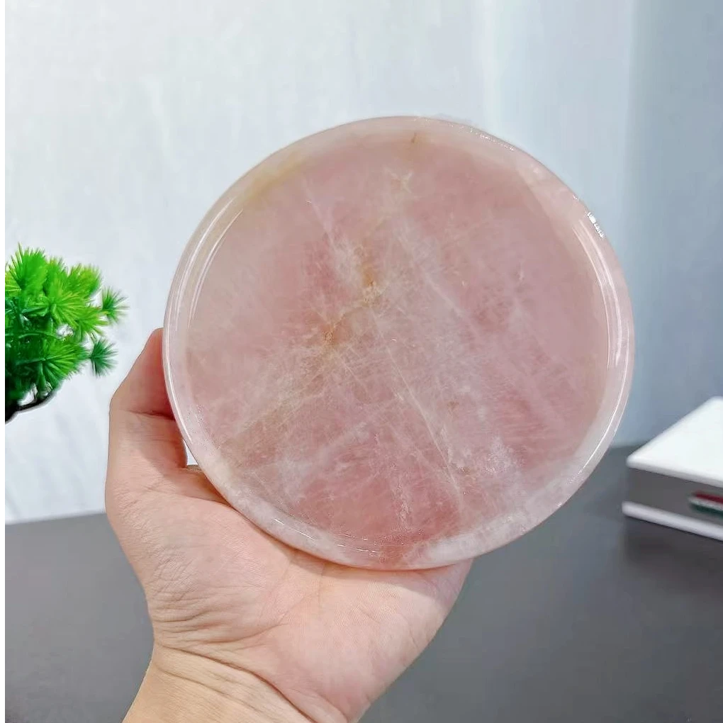 天然奢石【粉水晶】摆件盘时尚家用简约新中式置物盘干泡盘轻奢