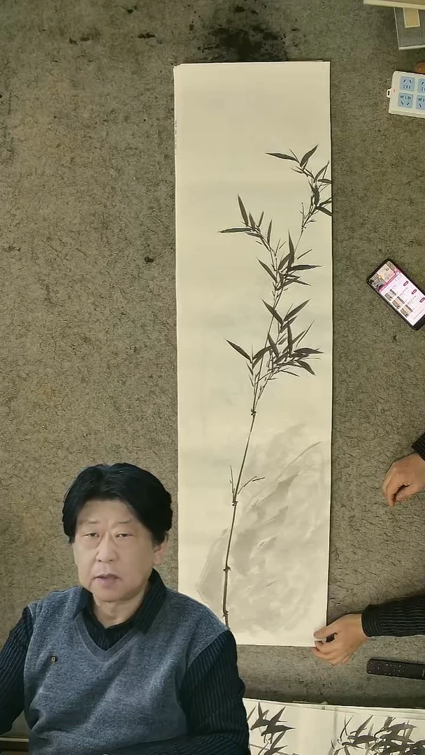 国画四尺对开 墨竹条屏 34*138cm