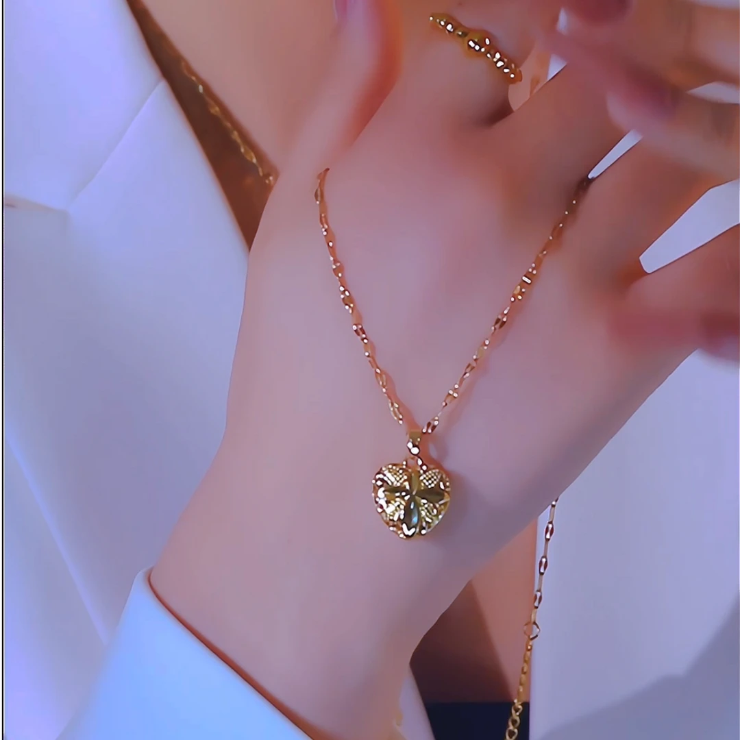 钛钢项链 轻奢新款海洋之心双面爱心黄色桃心项链时尚女款