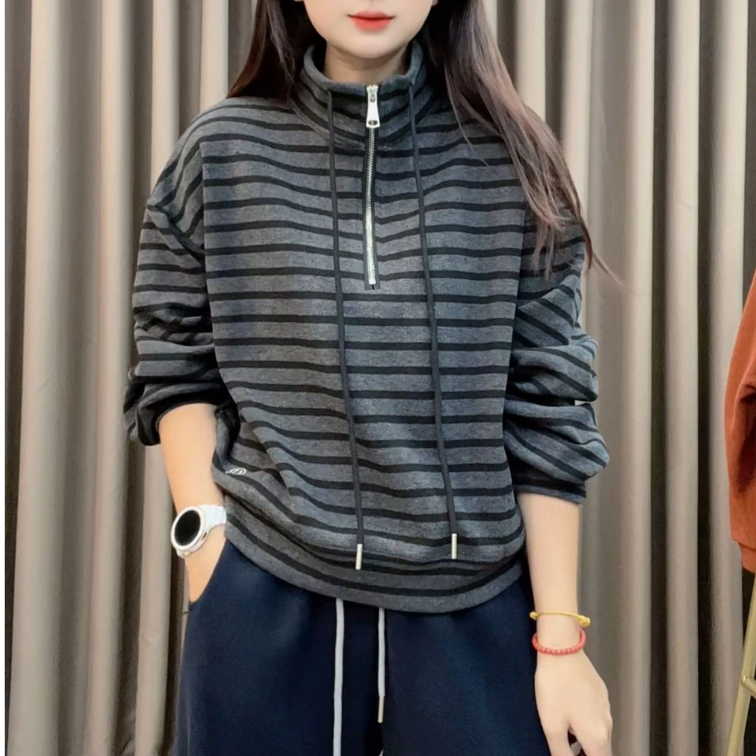 2025秋款女装宽松新款拉链高领卫衣套头长袖上衣女B222