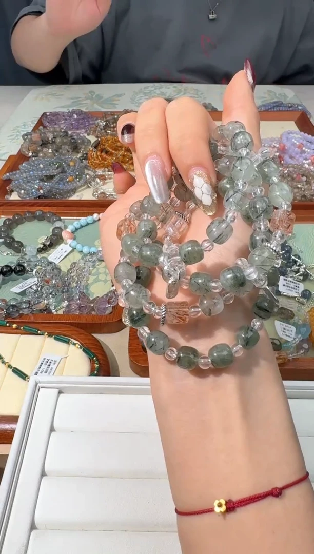 【闪购商品】水晶手链银S925镶嵌Z025绿发桶珠设计款