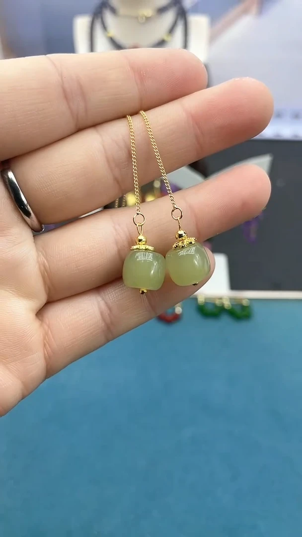 【闪购商品】和田玉耳饰14K金镶嵌10mm老邢耳线