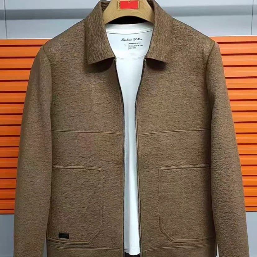 新款高品质男士翻领休闲针织夹克