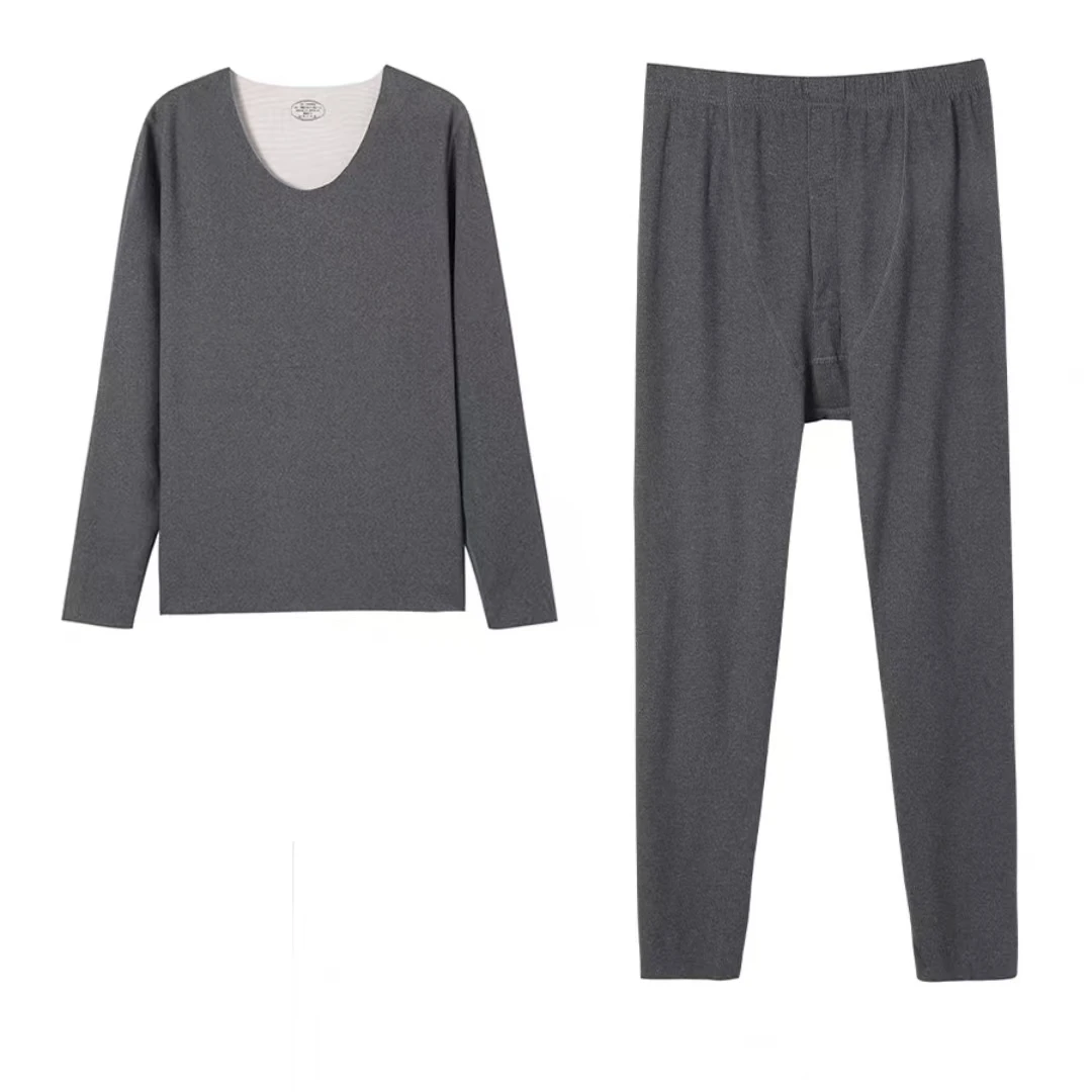 0210冬季男士保暖内衣套装V领上衣+松紧带保暖裤时尚套装